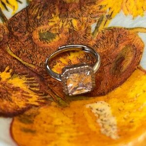 NWT Clear square gem stainless steal ring